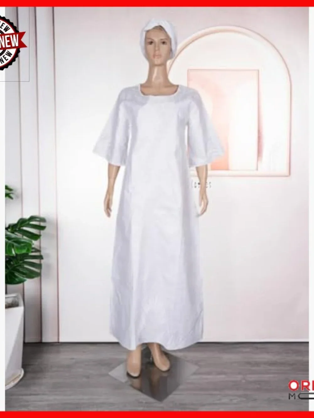 Traditional Embroidery Maxi Dress with Headwrap, Formal Cotton Lace